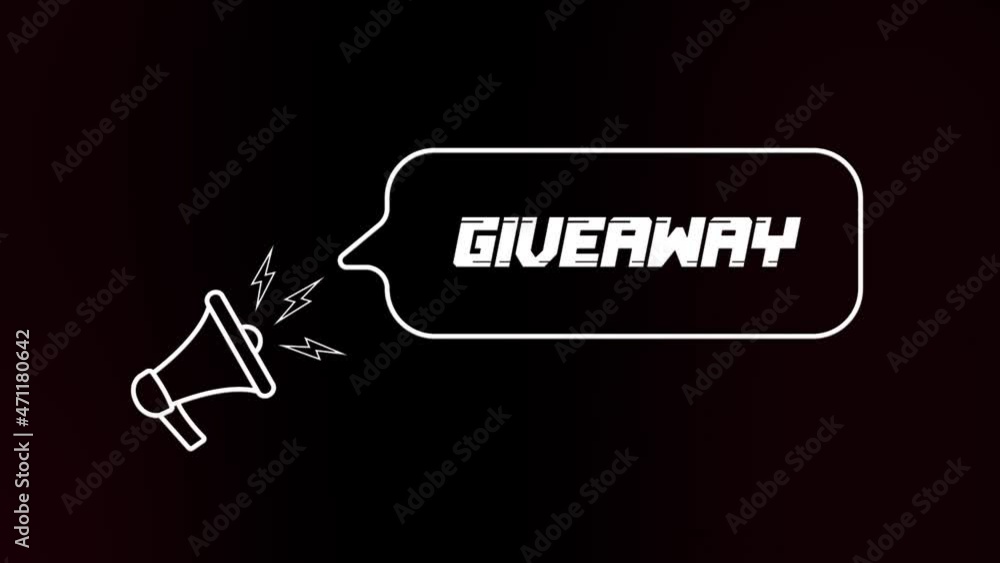 Aufkleber Megaphone with speech bubble and the Giveaway text on old tv glitch interference screen. Animation of retro giveaway text. 4K video motion graphic