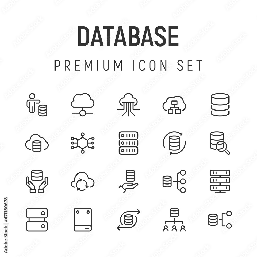 Poster vector set of database thin line icons.