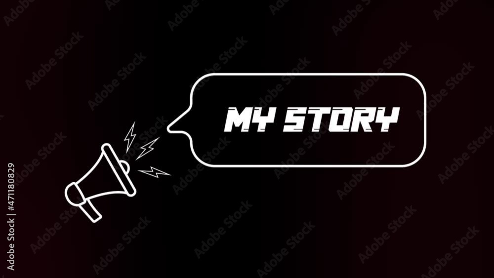 Aufkleber Megaphone with speech bubble and the My story text on old tv glitch interference screen. Animation of retro my story text. 4K video motion graphic