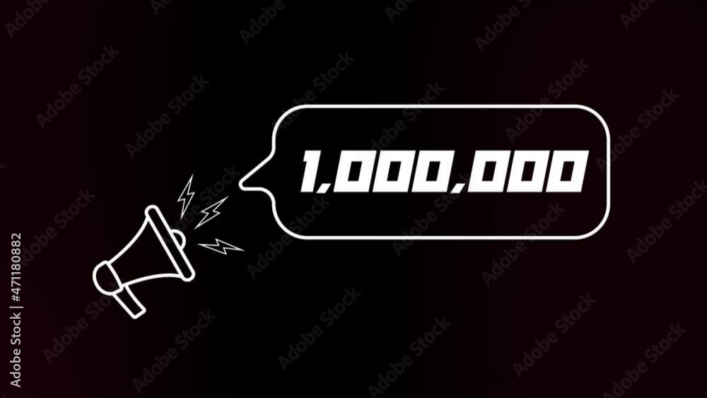 Poster megaphone with speech bubble and the number one million on old tv glitch interference screen. animat