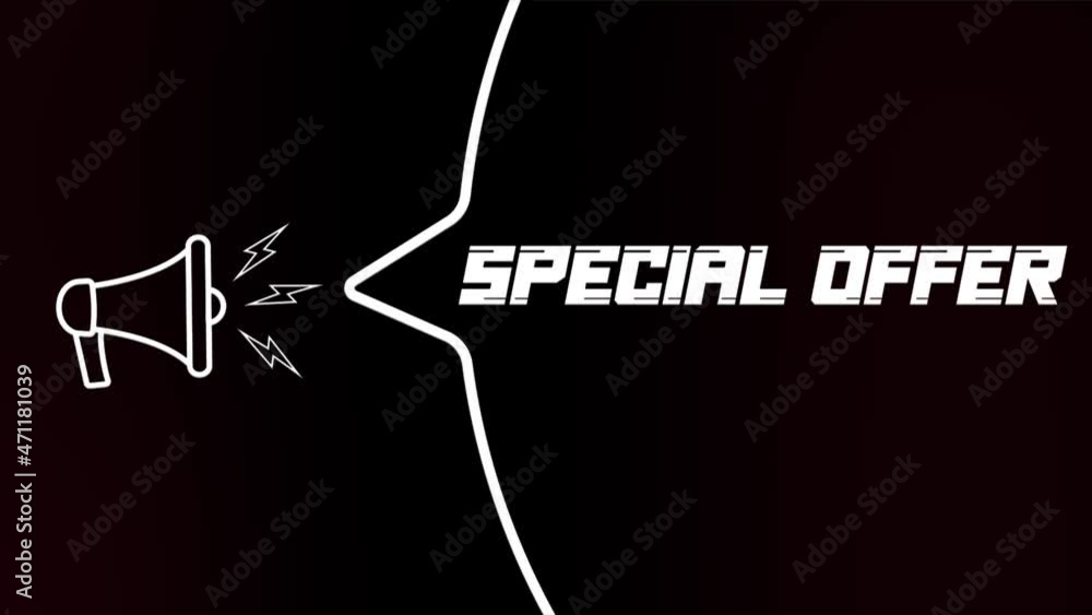 Aufkleber Megaphone with speech bubble and the Special offer text on old tv glitch interference screen. Animation of retro special offer text. 4K video motion graphic