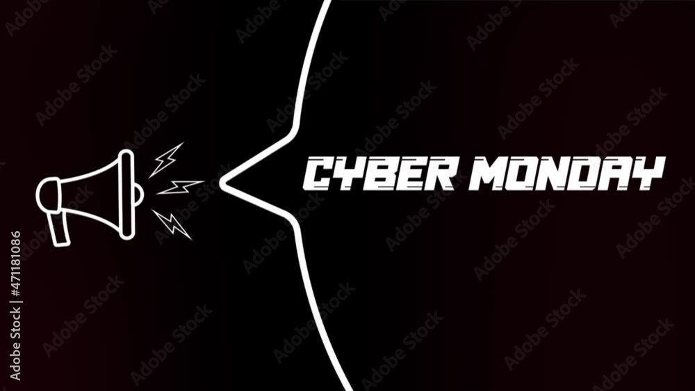 Aufkleber Megaphone with speech bubble and the Cyber Monday text on old tv glitch interference screen. Animation of retro cyber monday text. 4K video motion graphic