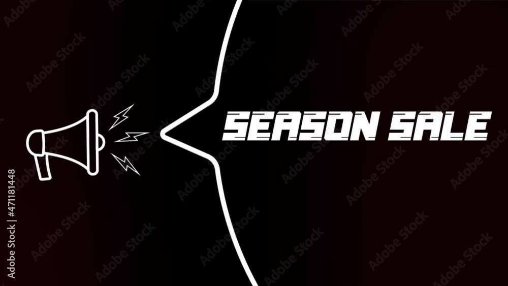 Poster megaphone with speech bubble and the season sale text on old tv glitch interference screen. animatio
