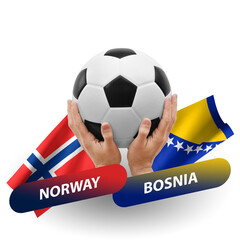 Soccer football competition match, national teams norway vs bosnia