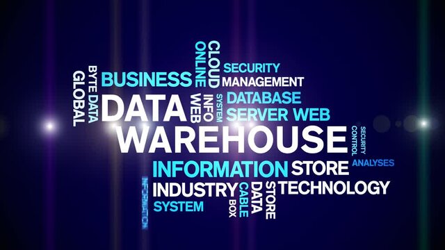 4k Data Warehouse Animated Tag Word Cloud;Text Design big data Animation typography seamless loop.