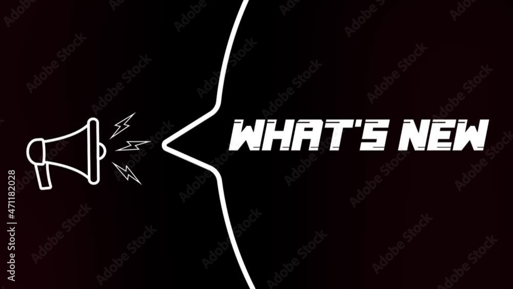 Aufkleber Megaphone with speech bubble and the What's new text on old tv glitch interference screen. Animation of retro what's new text. 4K video motion graphic