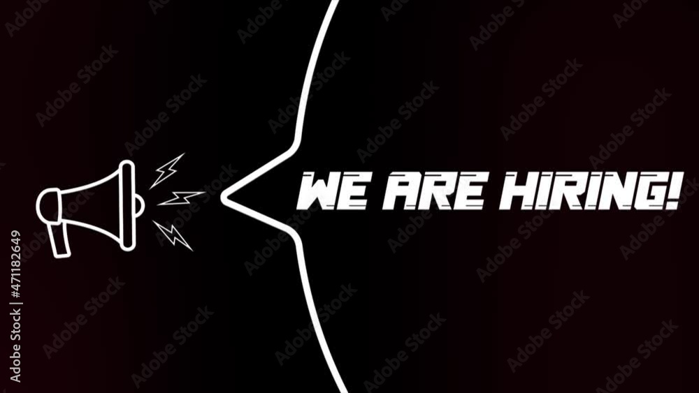 Aufkleber megaphone with speech bubble and we are hiring text on old tv glitch interference screen. animation 