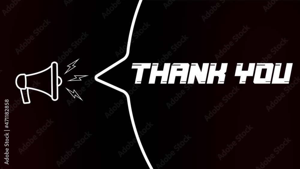 Aufkleber megaphone with speech bubble and thank you text on old tv glitch interference screen. animation of r