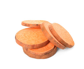 Cut fresh sweet potato isolated on white