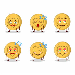 Cartoon character of dalgona candy love with sleepy expression