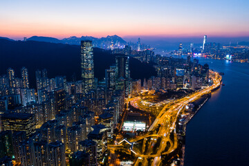 Top down view of Hong Kong city night