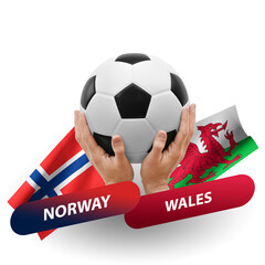 Soccer football competition match, national teams norway vs wales