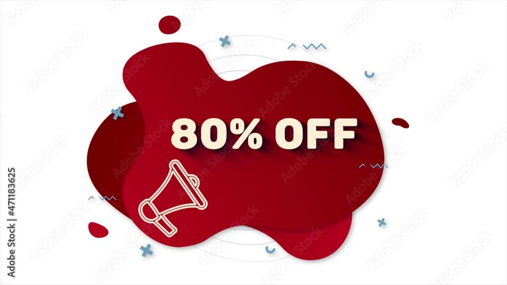Leinwandbilder megaphone with text 80 percent off. memphis style banner with abstract geometric shapes on red backg