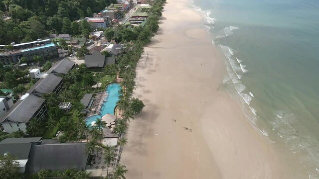 Aerial view of touristic beach location with resorts and beach in Thailand