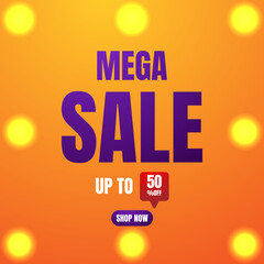sale banner or poster in orange and purple with light
