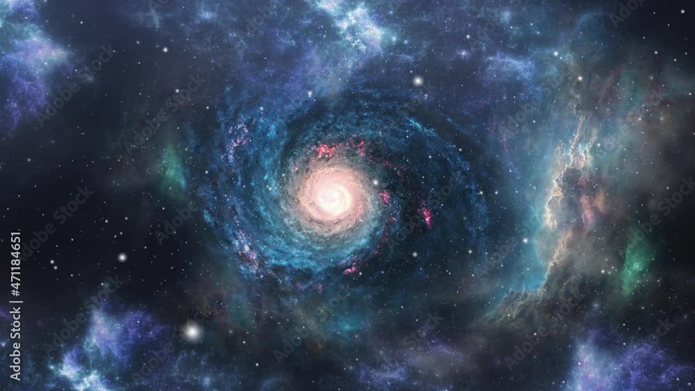 Wall mural spiral galaxy with surrounding nebula clouds in the universe