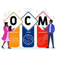 OCM - Organizational Change Management acronym. business concept background.  vector illustration concept with keywords and icons. lettering illustration with icons for web banner, flyer, landing 