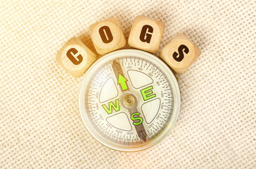 On the table is a compass and cubes with the inscription - COGS
