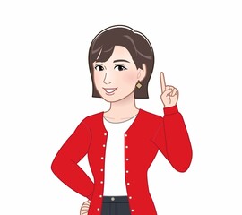 赤いカーディガンを着た女性