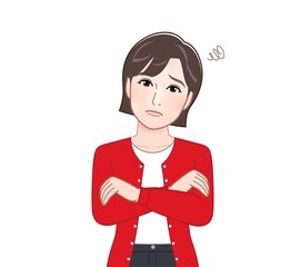 赤いカーディガンを着た女性