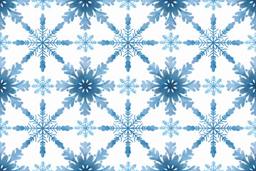 Winter horizontal background. Geometric snowflakes on a white background.