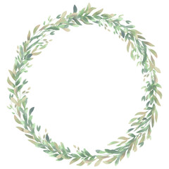 Watercolor wreath. Spring foliage. Beautiful isolated clipart element for design.