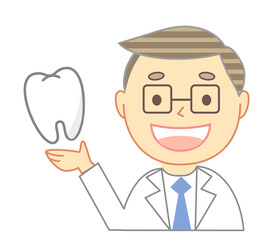Illustration of dentist and teeth.