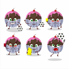 Brigadeiro chocolate candy cartoon character working as a Football referee
