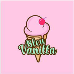 Bleu Vanilla  ice cream Shop Best Logo Design 