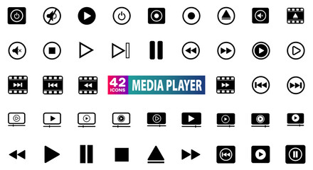 Big Set of Media Player Icons Collection. Icon Set Contains Such as Play Icon, Pause, Forward, Backward and More. Usable for Web Button, Phone Apps etc.
