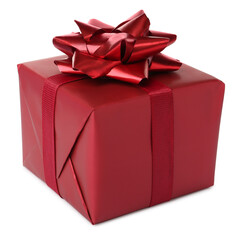 Beautifully wrapped gift box with red bow isolated on white