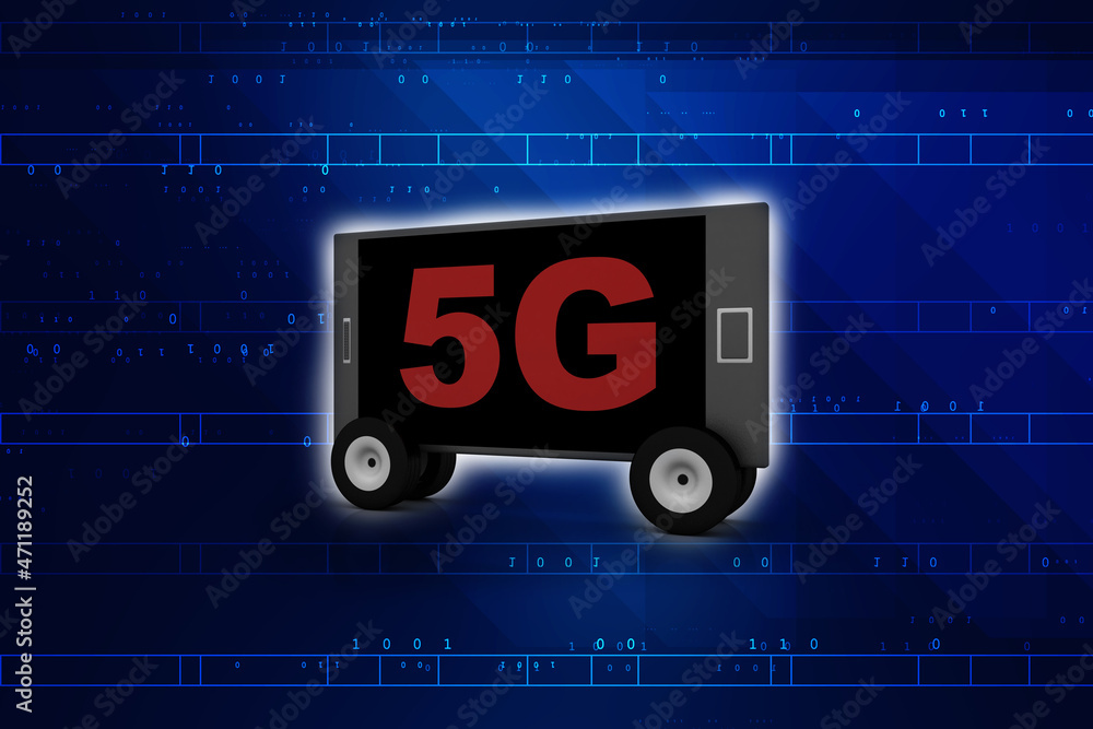 Poster 3d rendering 5g network mobile with data