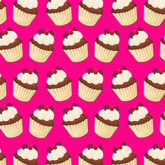 Seamless background cupcakes pink illustration dessert vector food