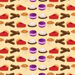 Background seamless pattern sweet and desserts food concept vector