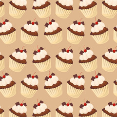 Cupcake background seamless pattern bakery concept dessert food vector