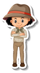 Girl in safari outfit cartoon character sticker
