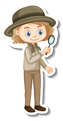 Girl in safari outfit cartoon character sticker
