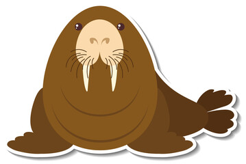 Fototapeta premium Chubby walrus animal cartoon sticker