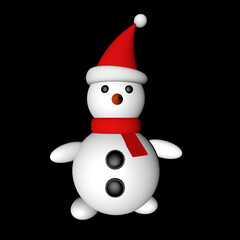Snowman in a hat of Santa Claus on a black background, 3D rendering
