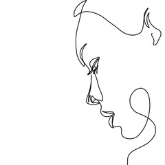 One line woman portrait. Hand drawn abstract face.  Minimal art. Trendy style. 