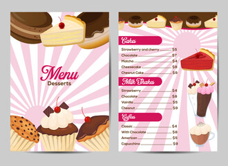 Illustration of menu template desserts restaurant food concept vector