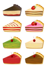 Cakes differents style and flavours illustration dessert food concept vector
