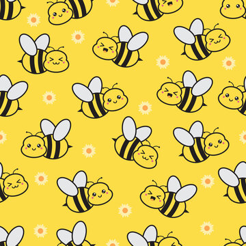 
illustration vector graphic of cute cartoon bee face seamless pattern. 
Good for printing on fabric or linen and background.
