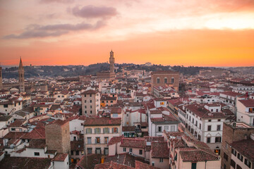 Sunset over the terra cotta roofs of Tuscany