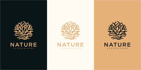 Tree vector icon. Nature trees vector illustration logo design with business card