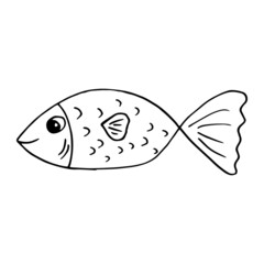 fish hand drawn doodle. vector, minimalism, scandinavian, monochrome, nordic. marine life, sea, ocean, sticker, icon.