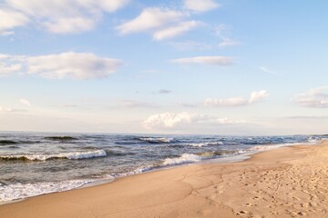 Beautiful sandy seaside beach. Baltic Sea (Morze Bałtyckie, Bałtyk), Poland.