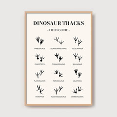 Dino footprints poster. Dinosaur tracks print, woodland art poster © biancaoddi