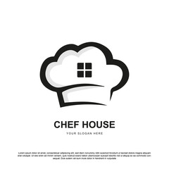 creative chef house logo design. chef hat and window vector illustration