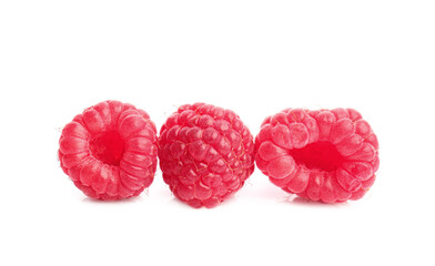 Tasty ripe raspberries on white background